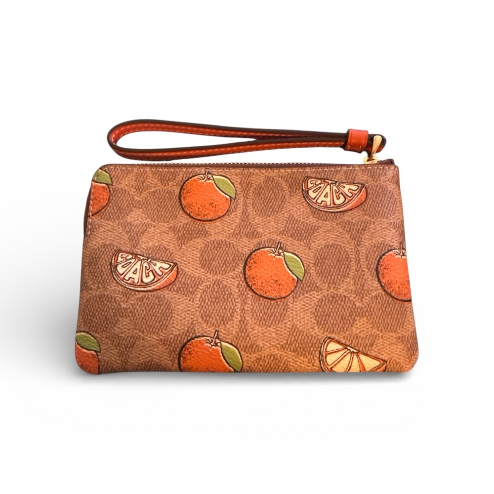 Coach Citrus Print Brown and Orange Wristlet-NWT - Picture 2 of 4